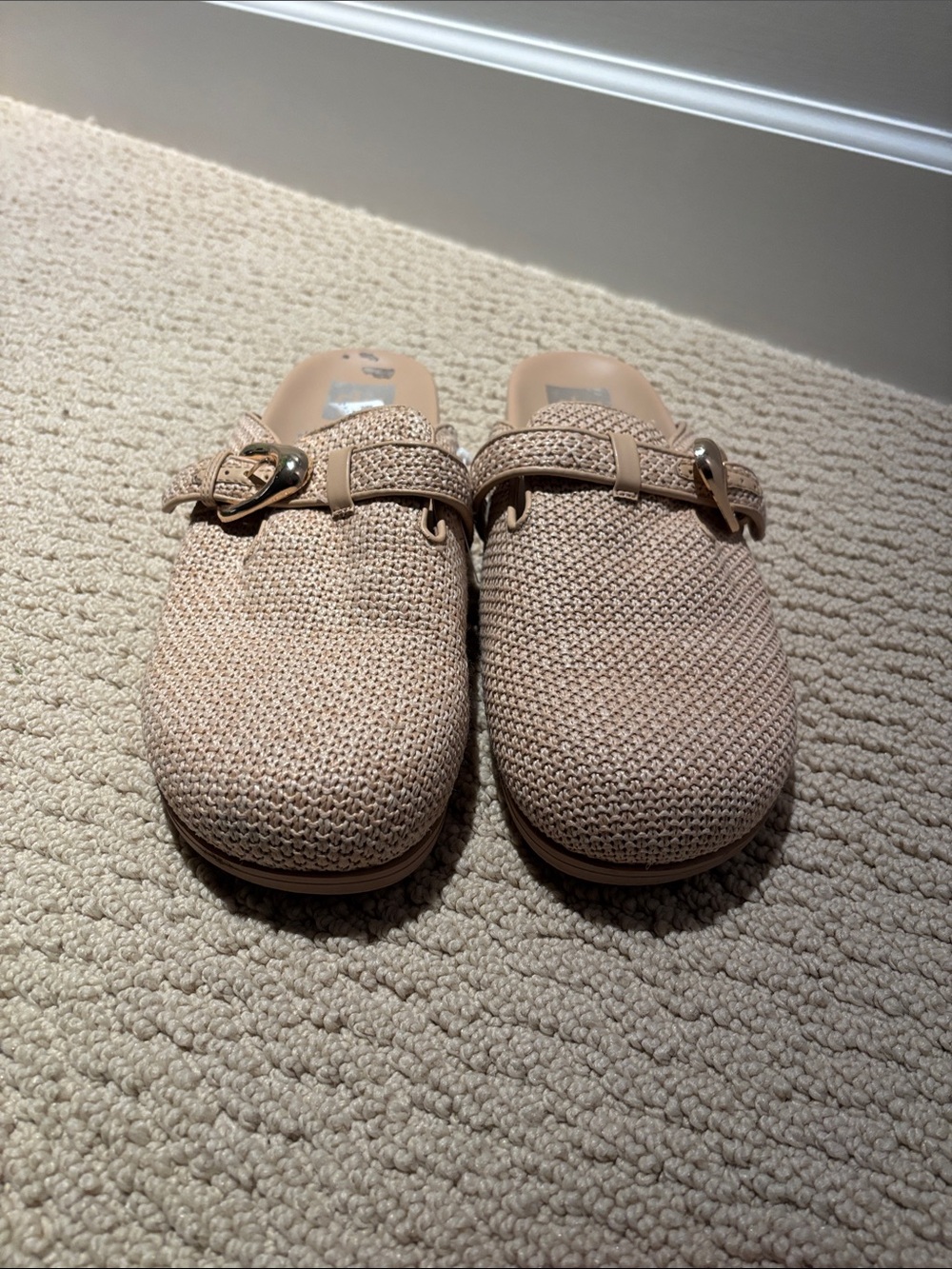 Dolce Vita Beige Woven Slip-On Mules with Buckle
